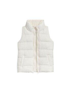 Old Navy Puffer Vest White Ivory Quilted Zip Front Sleeveless Casual